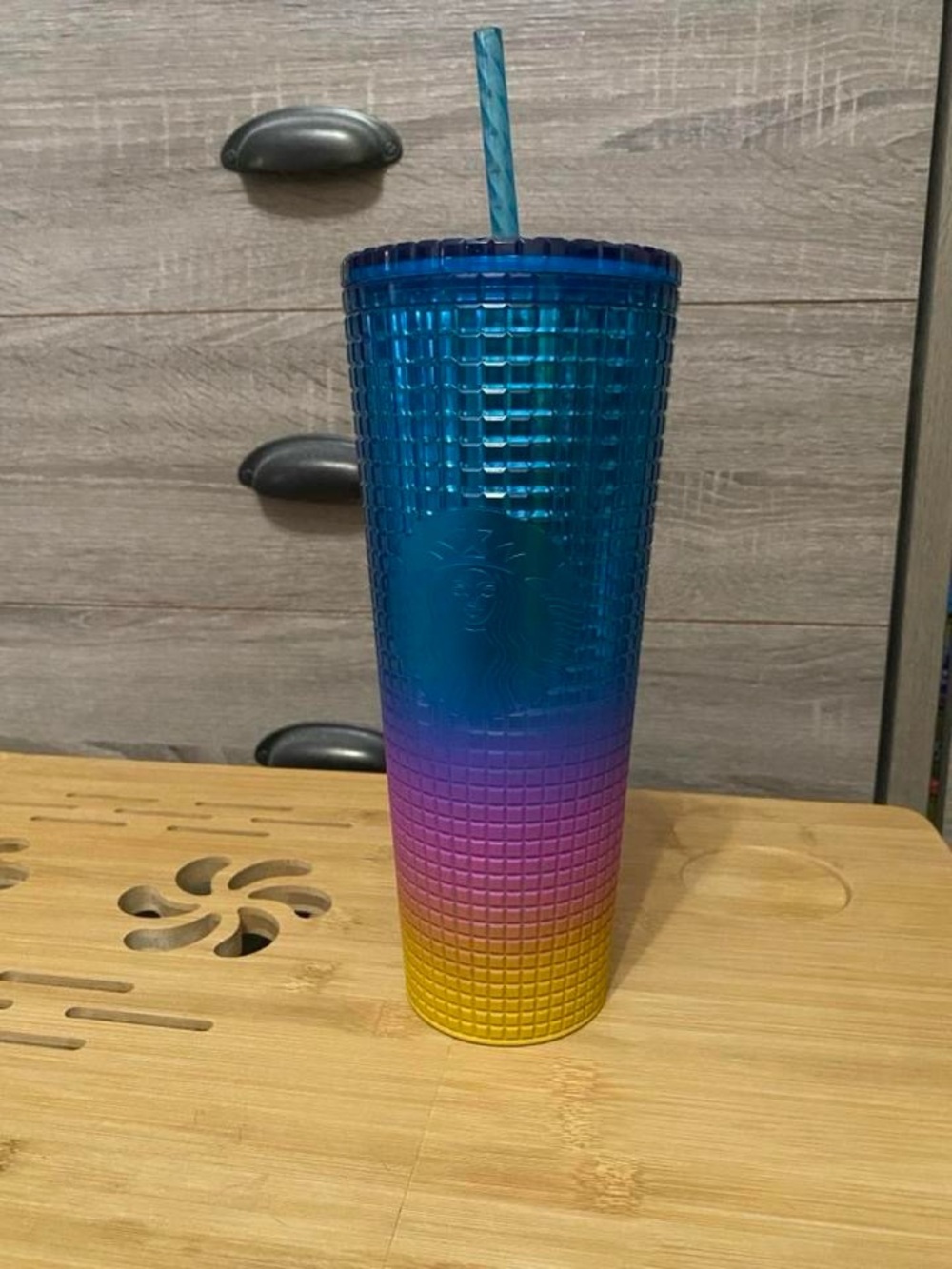 Starbucks Blue to Pink to Yellow Ombre Studded Tumbler with Straw